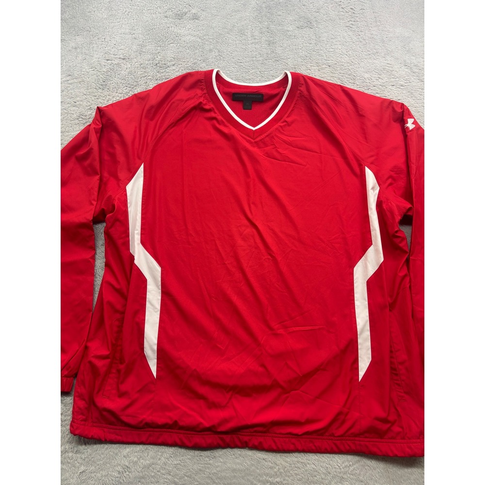 Under Armour Mens XL Red White V-Neck Windbreaker Pullover Training Windshirt